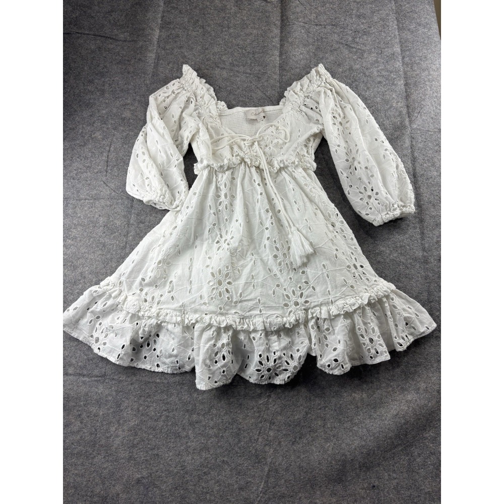 Cleobella Mireya Mini Dress White Eyelet Women XS Cottagecore Coastal Girly Boho